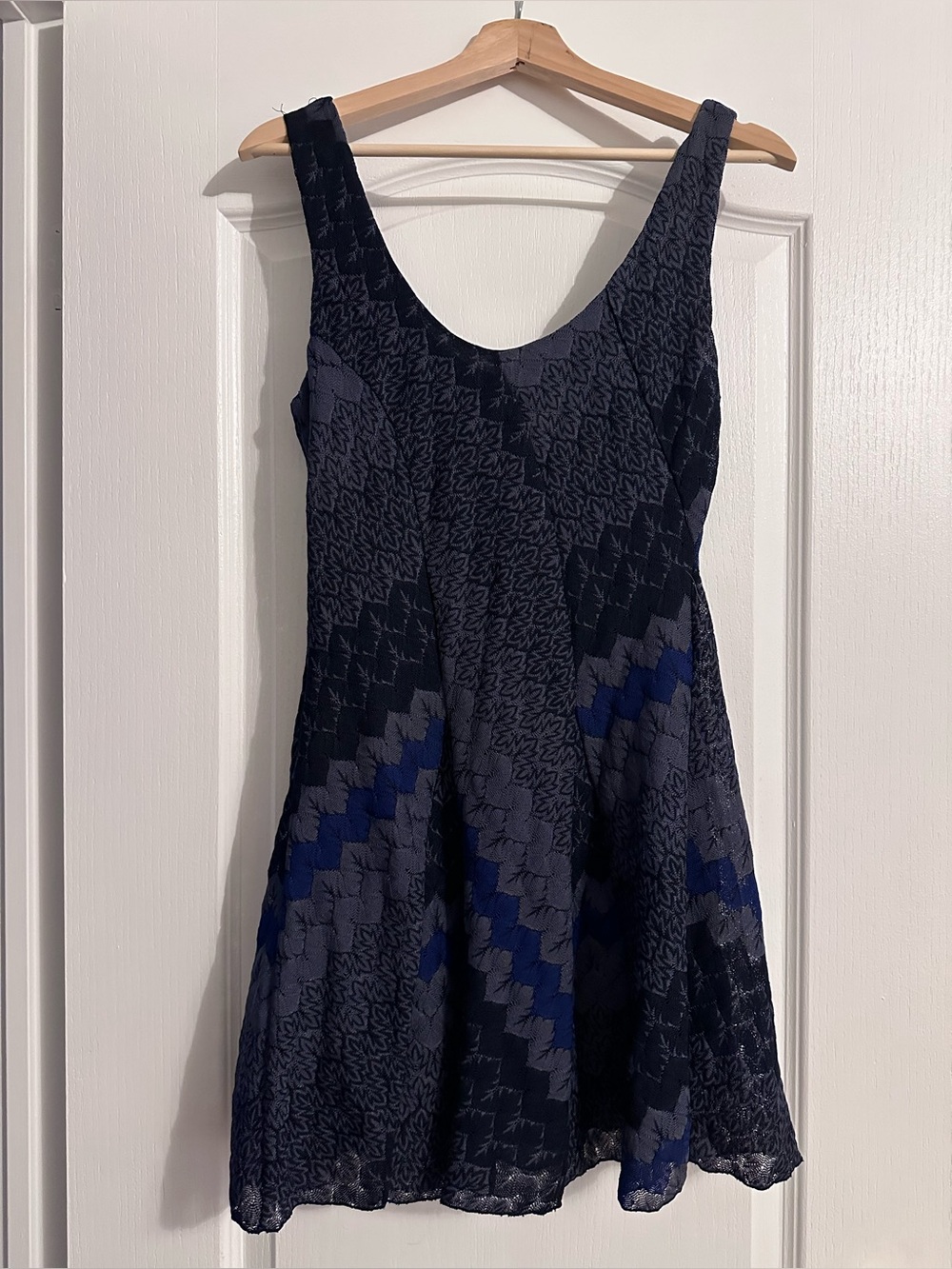 Free People Navy and Gray Patterned Scoop-Neck Mini Dress